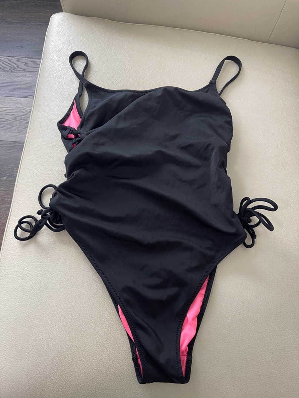 PINK Victoria's Secret Black One-Piece Swimsuit with Pink Lining